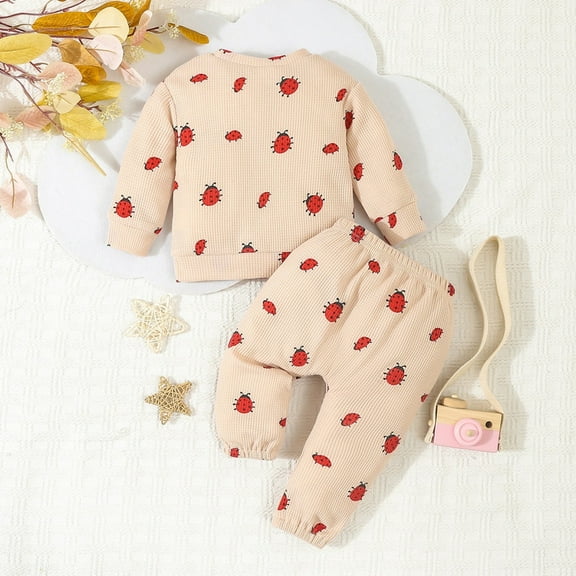 Toddler Girls Fall Outfits Printed Ribbing Casual Long Sleeve Tops Long Pants 2 Piece Set Girls Fall Winter Clothes