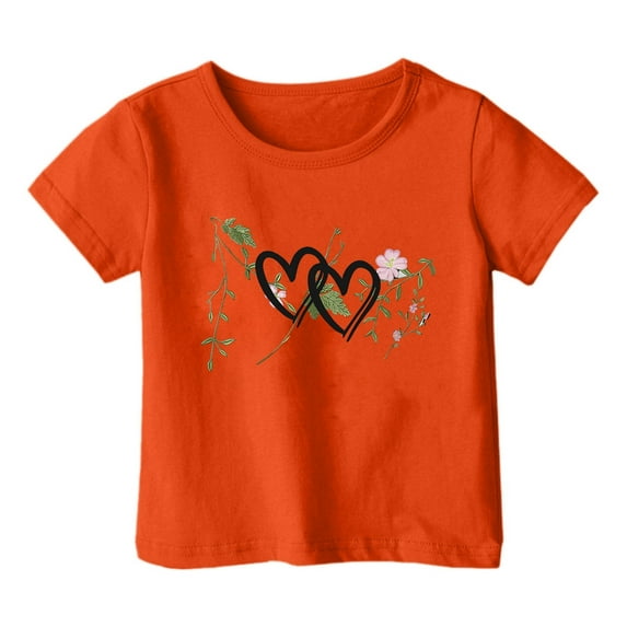 Toddler Girls Fashion Casual Print Crewneck Loose Short Sleeve T Shirt Top for Kids Size 1-2T Orange