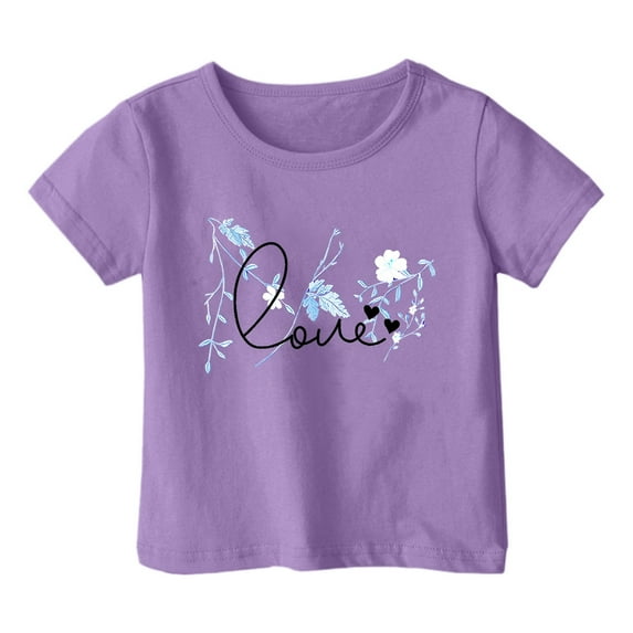 Toddler Girls Fashion Casual Print Crewneck Loose Short Sleeve T Shirt Top for Kids Size 1-2T