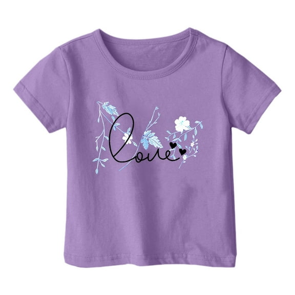 Toddler Girls Fashion Casual Print Crewneck Loose Short Sleeve T Shirt Top for Kids Size 2-3T