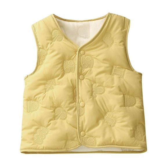 Toddler Girls' Fashion Down Vest 6M 1T 2T 3T 5T Quilted Sleeveless Button up Puffer Jacket Vest Liner Winter Kids Clothes, Yellow, 3 Years