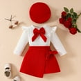 thumbnail image 1 of Toddler Girls Fashionable Outfits Big Bow Beret Long Sleeve Top Skirt Autumn Winter Three Piece Set for Stylish Children, 1 of 3