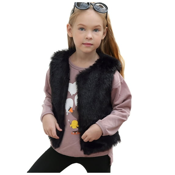 Kids Girl Faux Fu𝐫 Vest Coat Toddler Winter Fleece Fuzzy Furry Jacket Sleeveless Coat Thick Warm Waistcoat Outerwear