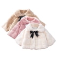 thumbnail image 1 of Toddler Girls Faux Fur Winter Coat Long Sleeve Patchwork Solid Fleece Bowknot Winter Coats Warm Party Outerwear 12-18 Months Jacket for Little Kids, 1 of 7