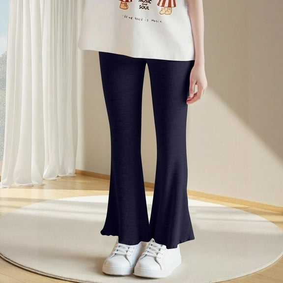 Toddler Girls Flare Leggings, Kids Soft Knit Cotton Boot Cut Bottoms High Waisted Stretchy Flare Yoga Pants for Dance Casual Activewear Fall Pants for Kids Dark Blue 2Y