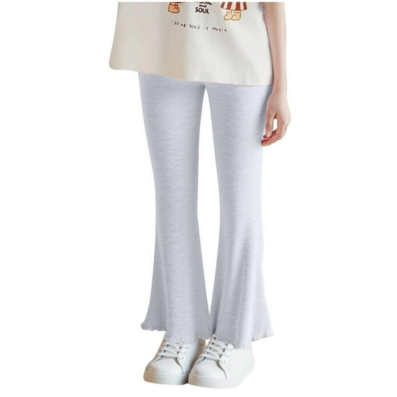 Toddler Girls Flare Leggings, Kids Soft Knit Cotton Boot Cut Bottoms High Waisted Stretchy Flare Yoga Pants for Dance Casual Activewear Girls Office Pants White 4Y