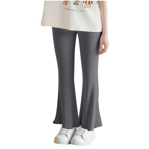 Toddler Girls Flare Leggings, Kids Soft Knit Cotton Boot Cut Bottoms High Waisted Stretchy Flare Yoga Pants for Dance Casual Activewear Soft Trousers Yoga Pants Gray 3Y