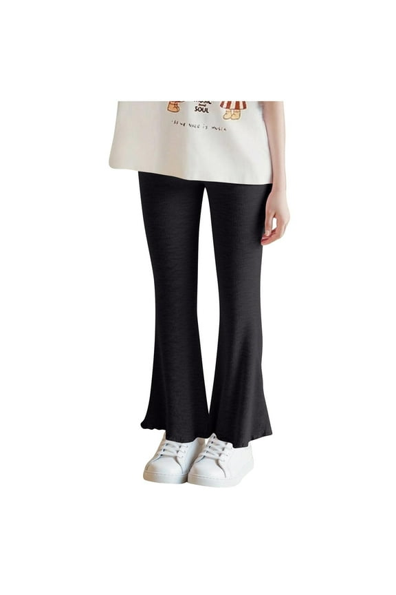 Toddler Girls Flare Leggings, Kids Soft Knit Cotton Boot Cut Bottoms High Waisted Stretchy Flare Yoga Pants for Dance Casual Activewear Stretchy Pants for Kids Black 2Y