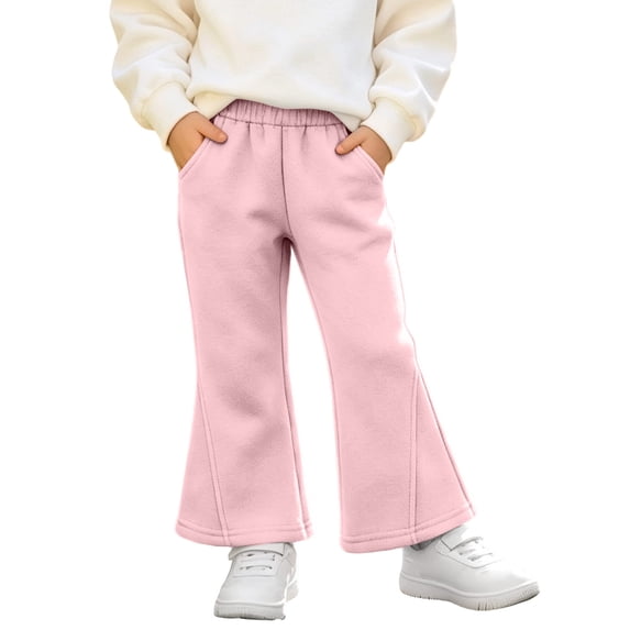 Toddler Girls Flare Sweatpants Casual Warm Elastic Waist Baggy Kids Cotton Pants Pink 2-8 T