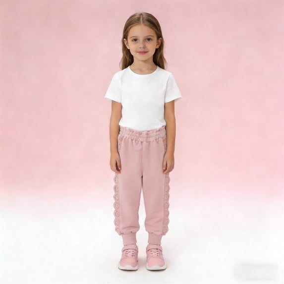 Toddler Girls Flared Leggings with Lace Casual Trousers Size 4-5T ,Pink