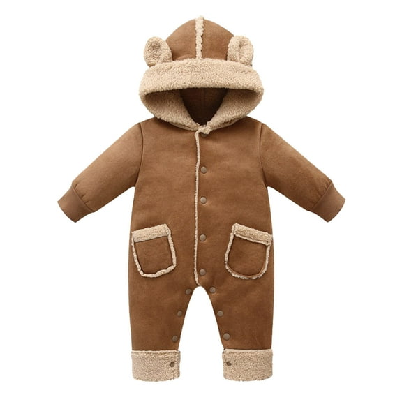 Toddler Girls Fleece Bodysuit - Cute Long Sleeve Romper With Protective Hood Newborn Winter Clothes Baby Girl Onesie 12-18 Months