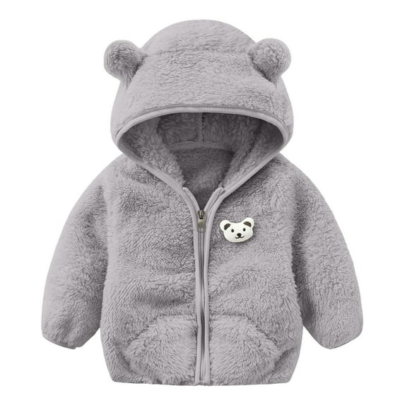 Toddler Girls Jacket Cute Bear Ear Hooded Zipper Long Sleeve Thick Warm Outerwear 18-24 Months Girls Clothes Fall/Winter