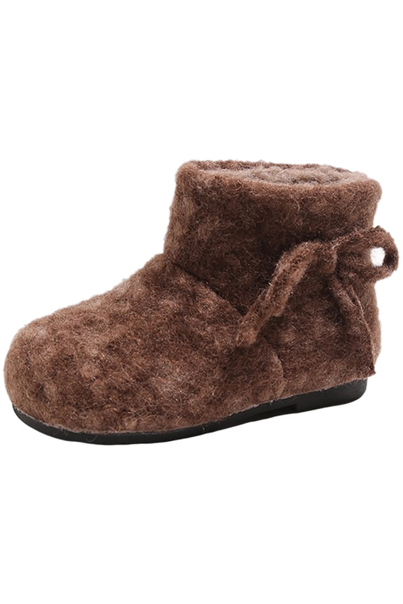 Toddler Girls Fleece Lined Ankle Boots Bows Plush Slip On Winter Booties Wide Toe Box Non Slip Princess Shoes Brown Size 7 Toddler