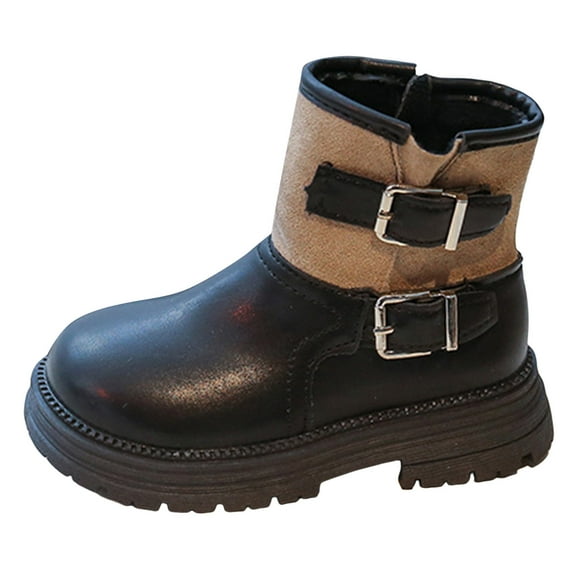 Toddler Girls Fleece Lined Winter Boots Kids Color Blocking Platform Ankle Leather Wide Calf Boots with Side Zipper Black Size 13 Little Child