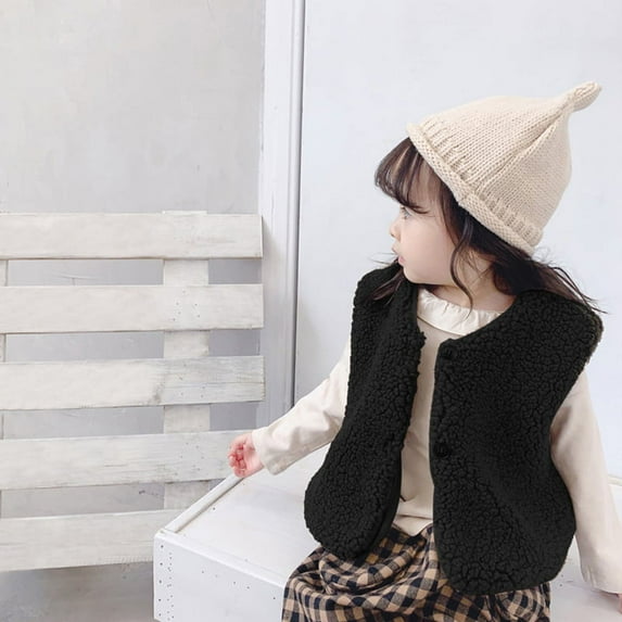 Toddler Girls Fleece Vest Outwear Lightweight Solid Color Cute Winter Warm Sleeveless Jacket Lightweight Windproof Waistcoat 1-6Y Black