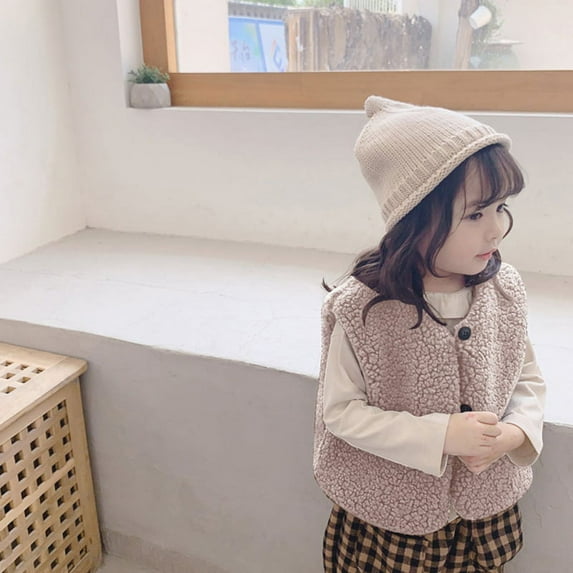 Toddler Girls Fleece Vest Outwear Lightweight Solid Color Cute Winter Warm Sleeveless Jacket Lightweight Windproof Waistcoat 1-6Y Light Coffee