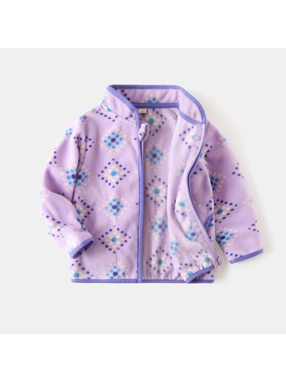 Toddler Girls Fleece Zip Up Jacket with Geometric Print Stand Collar Long Sleeve for Warm Casual Outerwear Coat 18-24 Months Kids Fall Winter Coats