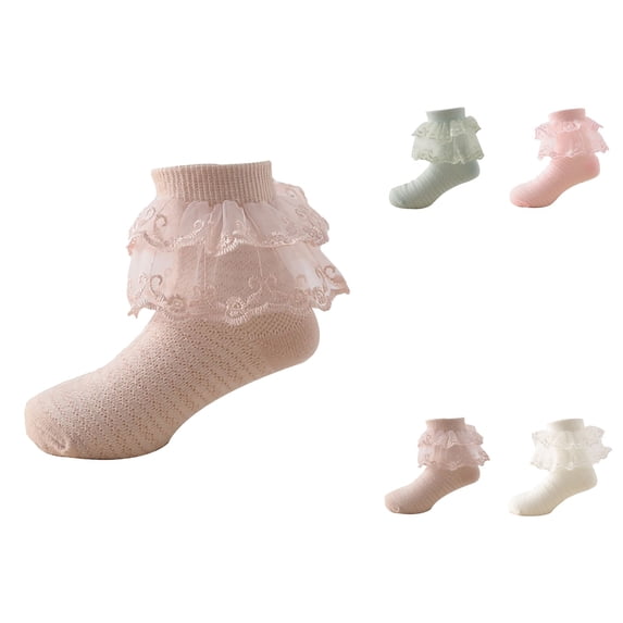 Toddler Girls Floor Socks with Double Lace Trim, Ripple Cuffs, and Big Ruffle Accents â Soft Cotton Socks for & Kids