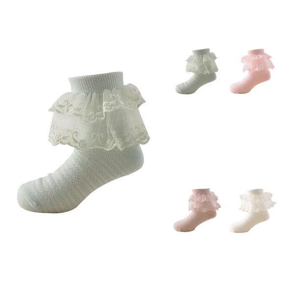 Toddler Girls Floor Socks with Double Lace Trim, Ripple Cuffs, and Big Ruffle Accents â Soft Cotton Socks for & Kids
