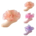 thumbnail image 1 of Toddler Girls Floor Socks with Ruffle and Lace Trim, Frilly Double Lace Princess Crew Socks, Soft Comfy Ankle Socks with Turn Design, 1 of 4