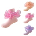 thumbnail image 1 of Toddler Girls Floor Socks with Ruffle and Lace Trim, Frilly Double Lace Princess Crew Socks, Soft Comfy Ankle Socks with Turn Design, 1 of 4
