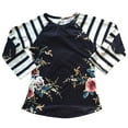 thumbnail image 1 of Toddler Girls Floral Stripe Holiday Party Fall Raglan Top T-Shirt Tee Blouse Navy 2T XS (P201809P), 1 of 2