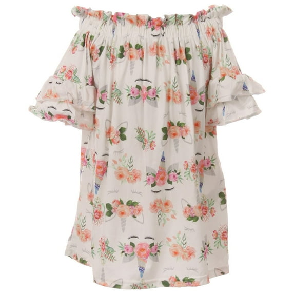Toddler Girls Floral Unicorn Off Shoulder Birthday Party Flower Girl Dress Silver 2T XS (R197-05)