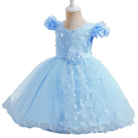 Toddler Girls Flower Embroidered Tulle Dress Short Sleeve Formal Party Gown for Birthday Wedding