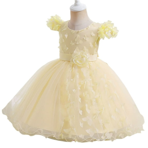 Toddler Girls Flower Embroidered Tulle Dress Short Sleeve Formal Party Gown for Birthday Wedding