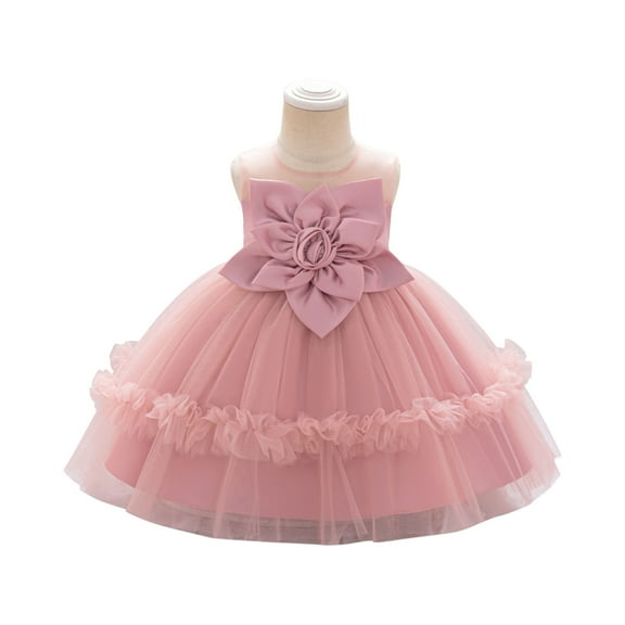 Toddler Girls Flower Tulle Dress Sleeveless Birthday Party Gown Elegant Princess Formal Wear for Special Occasions