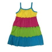 Toddler Girls Flowy Pink & Green Rainbow Ruffle Sun Dress Sundress 3T