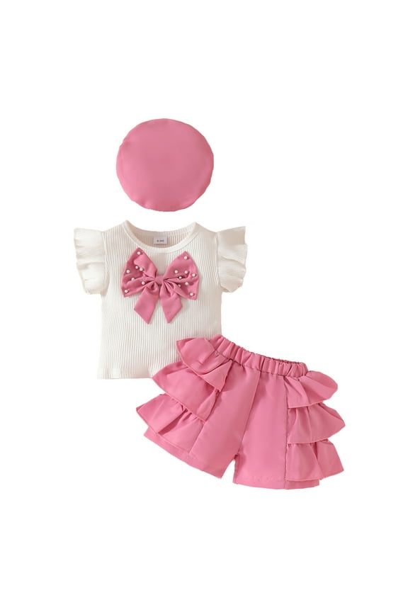 Toddler Girls Fly Sleeve Bowknot Ribbed Tops T Shirt Shorts Hat Outfits The Bobbin Girl Clothes for Teen Girls Shy Girl Clothes Cute Teen Long Sleeve Tops Teen Girl Outfits for Juniors Clothes for