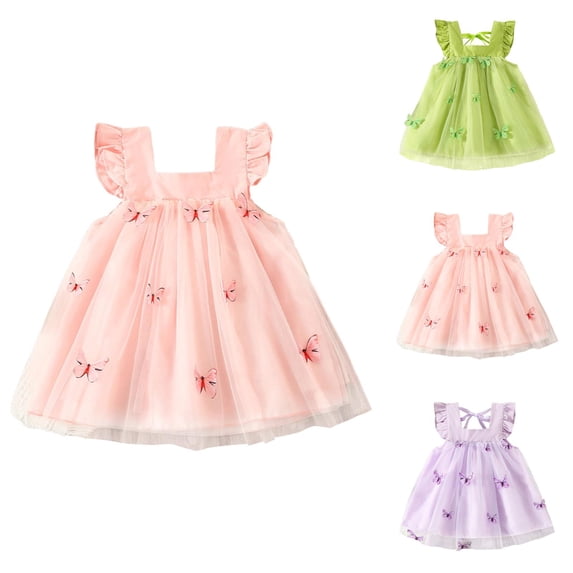 Toddler Girls Fly Sleeve Butterfly Tulle Ruffles Dress Dance Party Princess Dresses Clothes Girls Dresses for Wedding Birthday Pageant Celebration