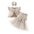 thumbnail image 1 of Toddler Girls Fly Sleeve Ruffles Floral Prints Coat Tops Princess Dress Headbands Outfits, 1 of 7