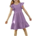 thumbnail image 1 of Toddler Girls Formal Dress Baby Girls Flowy Midi Dresses Ruffle Sleeve A-Line Solid Color Casual Crew Neck Sleeveless Beach Sundress New Purples 11T, 1 of 9
