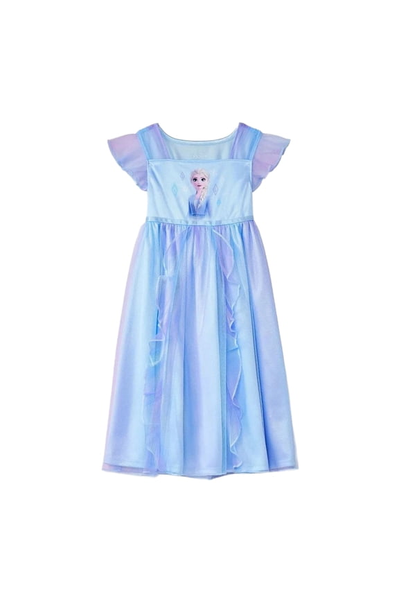 Frozen Elsa Toddler Girl's Blue, Purple Satin And Tulle Ombre Nightgown, Gown, Size 4T