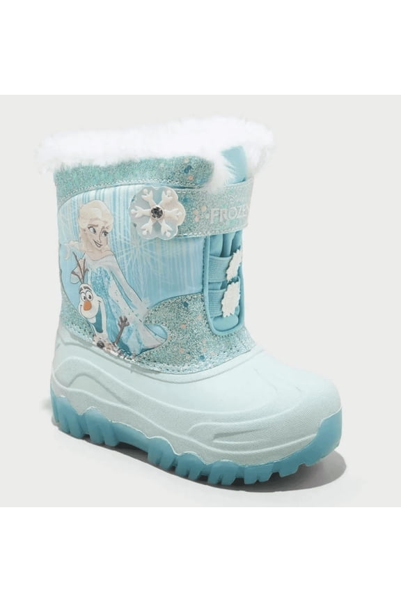 Toddler Girls' Frozen Elsa Olaf Blue Waterproof Light-Up Winter Boots with Shearling Lining 7