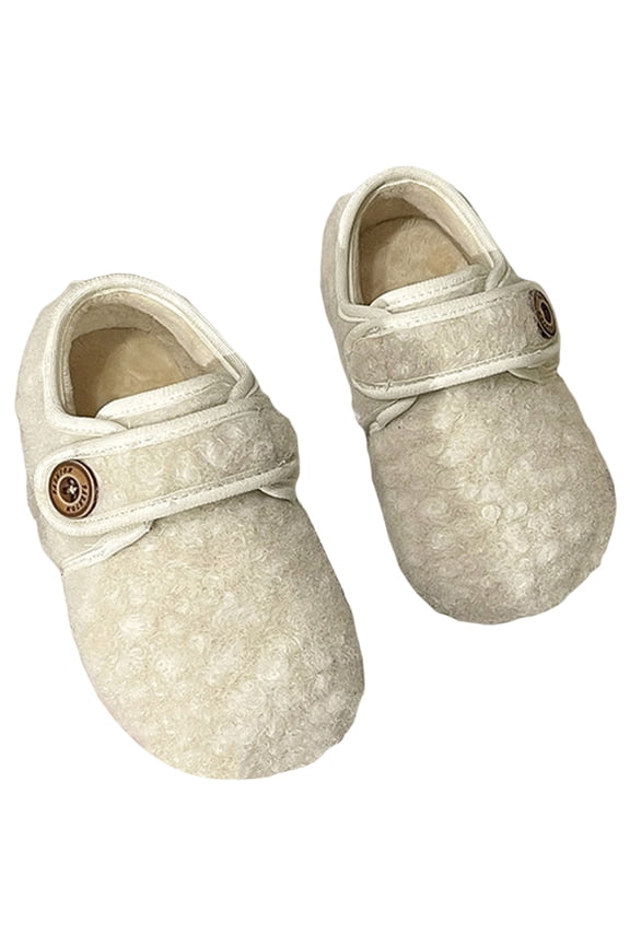 Toddler Girls Fuzzy House Shoes Hook and Loop Winter Indoor Outdoor Antislip Walking Shoes Casual Warm Flat Sneakers White 11.5 Little Kid