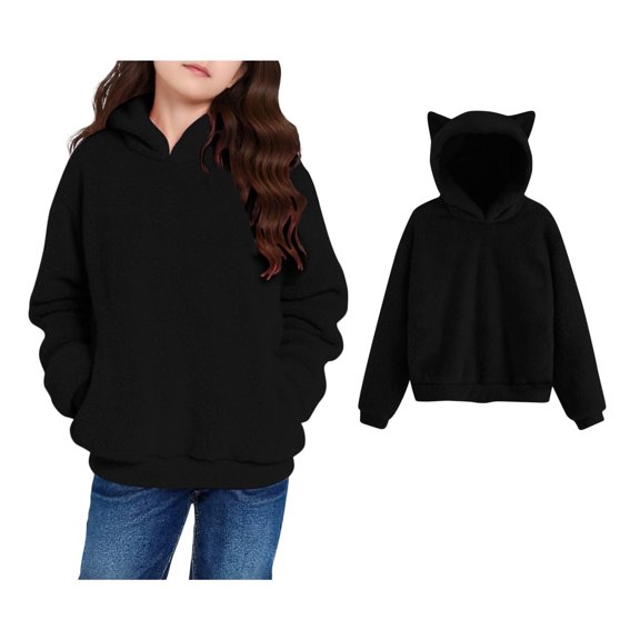 Toddler Girls Fuzzy Sweatshirt Long Sleeve Black Hoodie for Girls Casual Loose Pullover with Pockets Sweatshirt Girls 3-4 Years