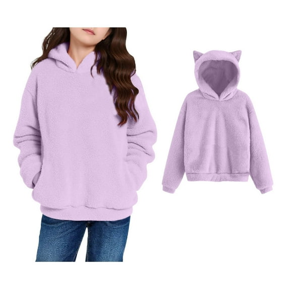 Toddler Girls Fuzzy Sweatshirt Long Sleeve Purple Hoodie for Girls Casual Pullover with Pockets Sweatshirt Girls 3-4 Years