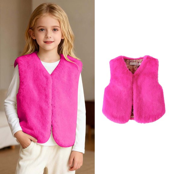 Toddler Girls Fuzzy Vest Pink Vest Kids Warm Winter Clothes Winter Jackets for Girls 18-24 Months