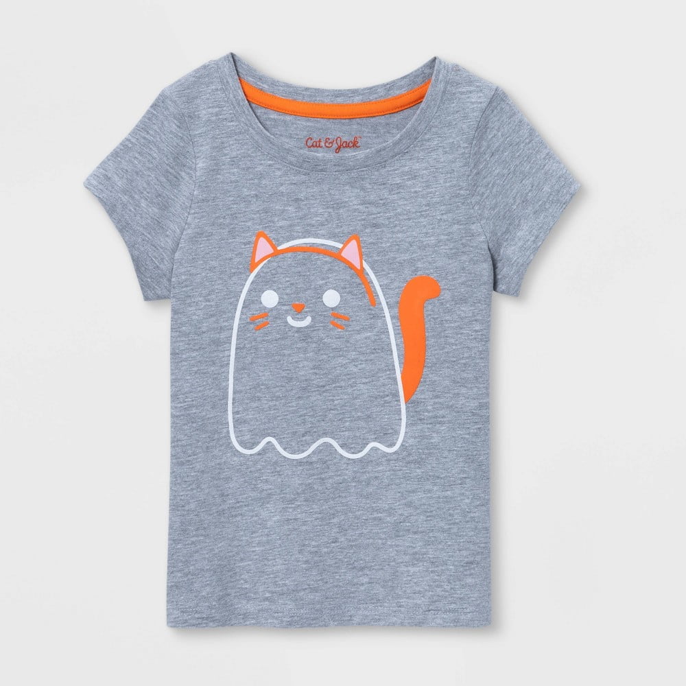 Toddler Girls' Ghost Cat Short Sleeve T-Shirt - Cat & Jack Gray 12M 