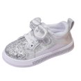 thumbnail image 1 of Toddler Girls Giltter Sequins Casual Shoes Cute Bowknot Flat Skate Shoes Kids Comfortable Slip On Sneakers Silver Size 7 Toddler, 1 of 5