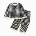 thumbnail image 1 of Toddler Girls Gingham Check Ruffle Trim Pajama Set,Long Sleeve Bow Detail Loungewear 2-3 Years, 1 of 6