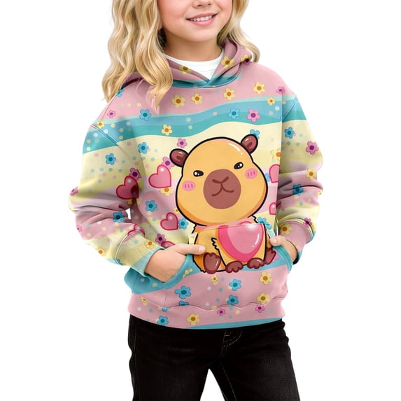 Toddler Girls Graphic Hoodie Long Sleeved Full Print Fashion Pullover Fall Winter Clothes Size 100 , Purple