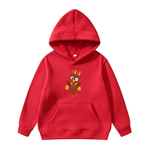 Toddler Girls Graphic Hoodie Thanksgiving Turkey Print Long Sleeved Children's Hoodie with Pocket Decorative Hoodie Pullovers Tops Size 3-4T,Red