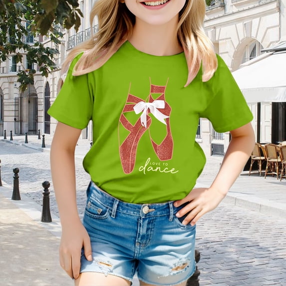 Toddler Girls Graphic T-shirt Ballet Shoes Printed Short Sleeve Tee summer Lightweight comfy t shirt