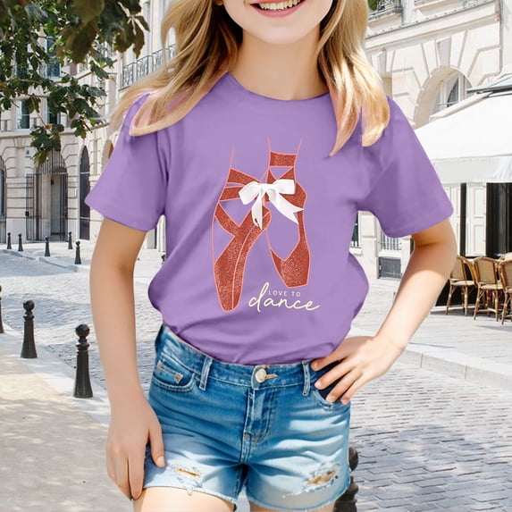 Toddler Girls Graphic T-shirt Ballet Shoes Printed Short Sleeve Tee summer Lightweight comfy t shirt