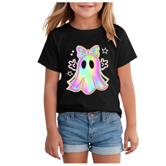 Toddler Girls Graphic Tee with Short Sleeves Tee Tops Season Clothes Halloween Black 4-5 Years