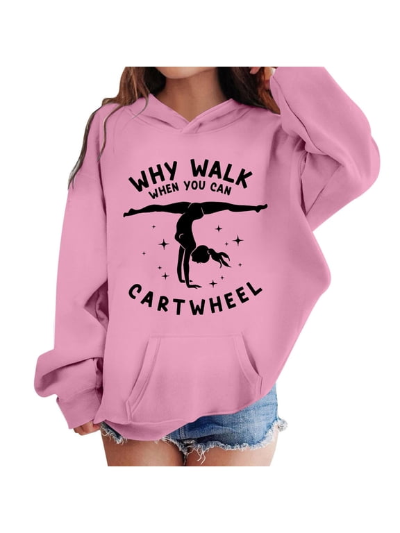 Toddler Girls Gymnastics Graphic Hoodie Casual Active Pullover Sweatshirt Top, Beige, 3-4 Years,00#&-Pink18,(3-4 Years)